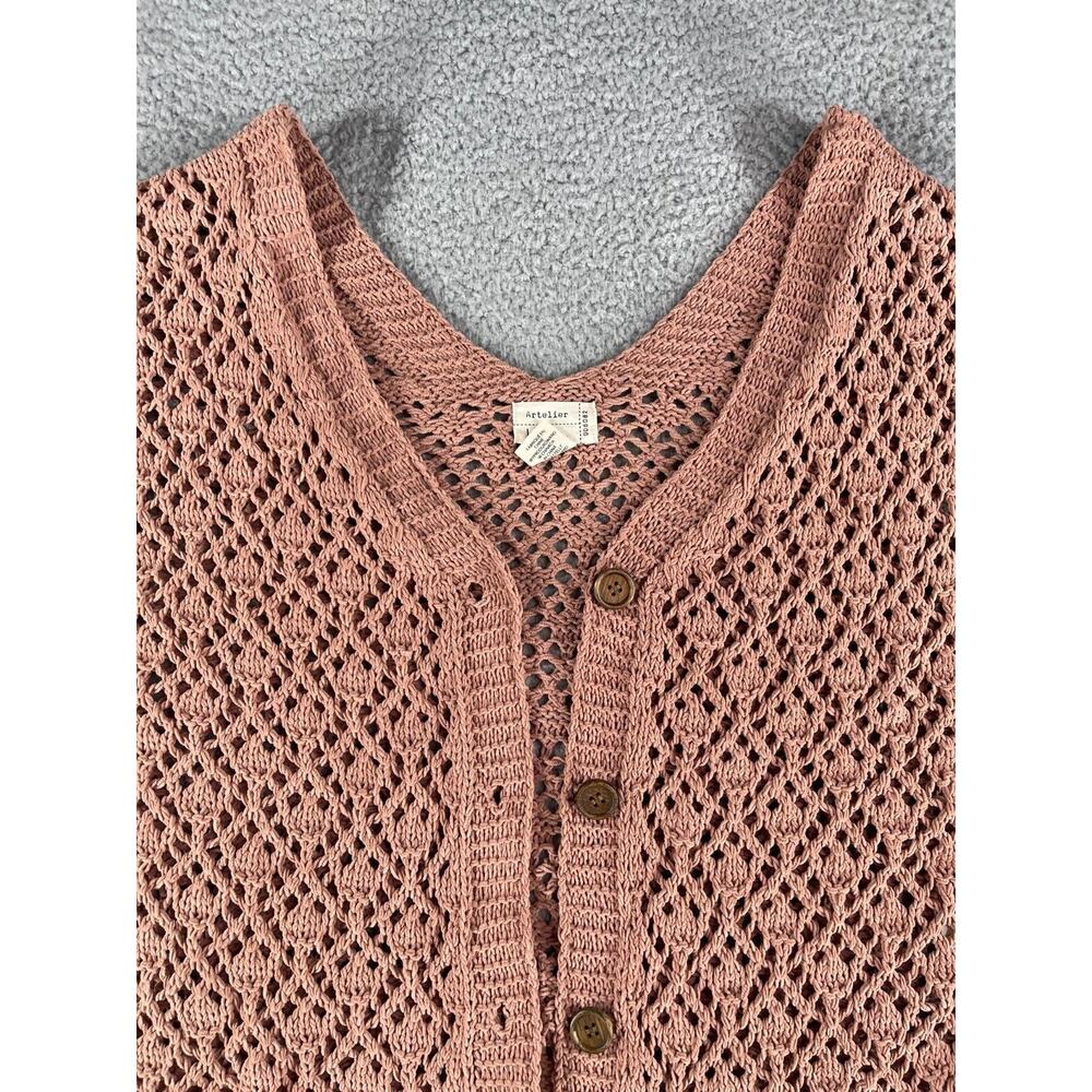 Artelier Nicole Miller Knit Sweater Womens XL Brown Open Knit Cardigan Buttons - Picture 2 of 12